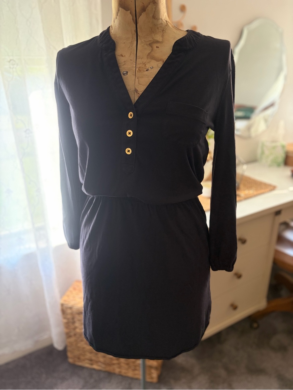 Lily Pulitzer Classic Black V-Neck 3/4 Sleeve Women's Dress